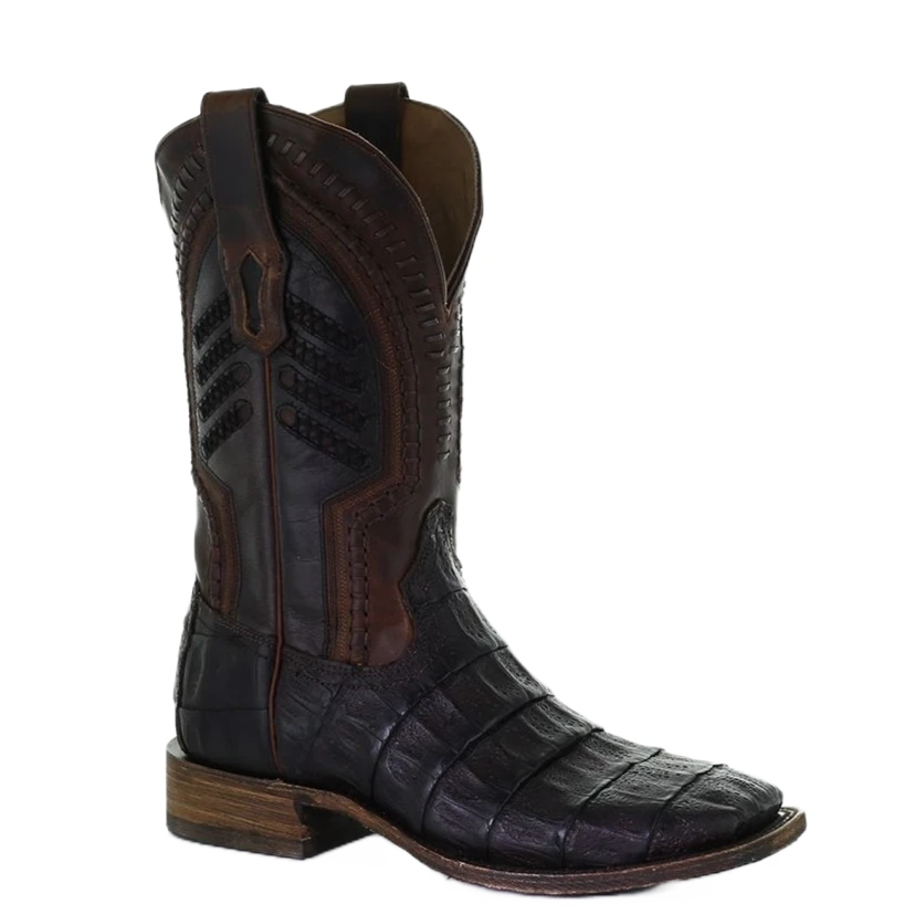 Corral Boots Corral Men's Oil Brown Caiman Embroidered Square Toe Boots A3878