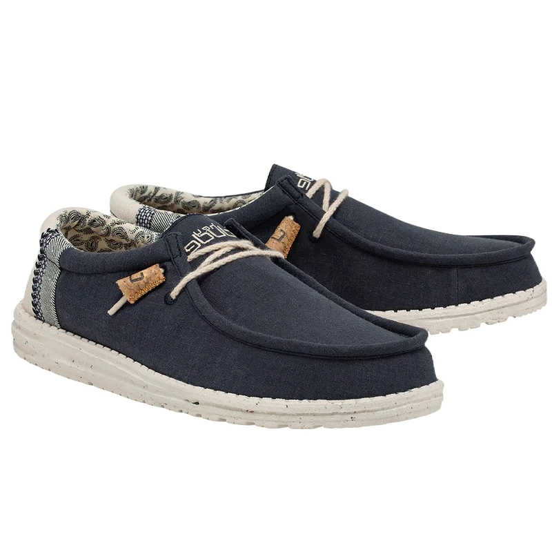 Hey Dude Men's Wally Linen Natural Navy Shoes 110792568