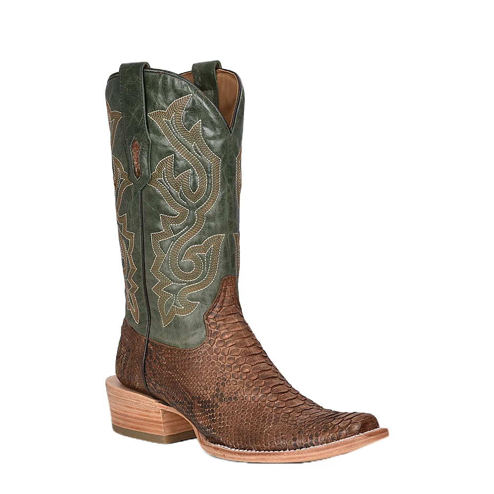 Corral Boots Corral Men's Brown & Green Python Leather Square Toe Boots A4287