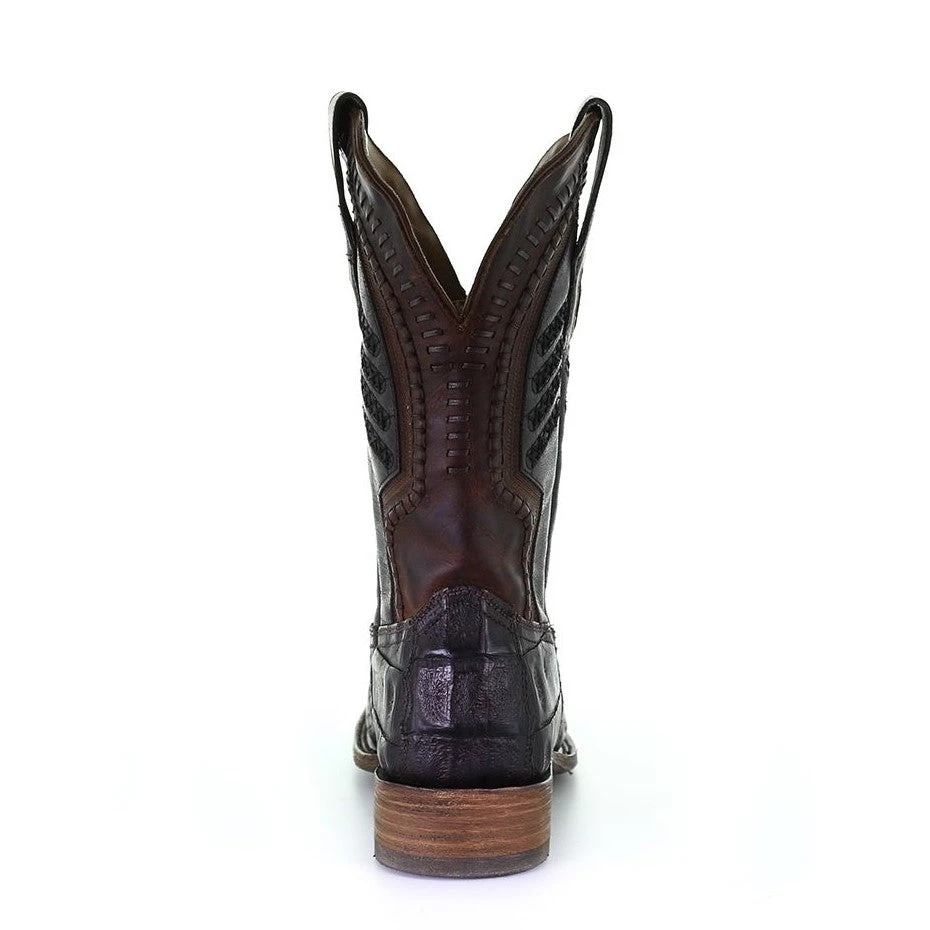 Corral Boots Corral Men's Oil Brown Caiman Embroidered Square Toe Boots A3878 - Image 3